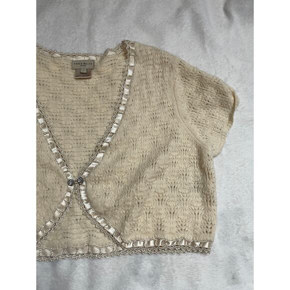 Vintage Karen Millen Knit Cropped Cardigan  Coquette Feminine Y2K Womans Large - Picture 7 of 15
